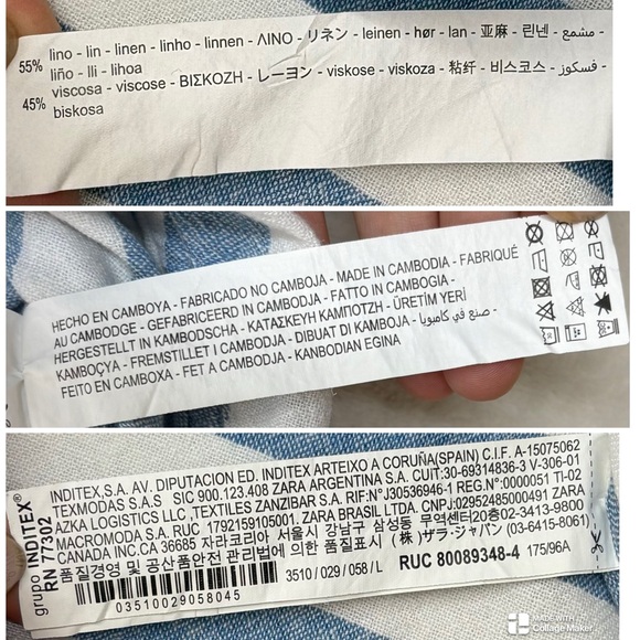 Zara Blue White Striped Linen Blend Short Sleeve Boxy Crop Top Womens Size L - Picture 9 of 9